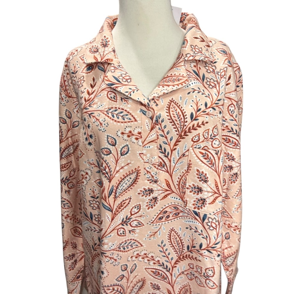 Garnet Hill Organic Cotton Flannel Night Gown XL Paisley Floral Sleepwear NEW - Picture 4 of 16